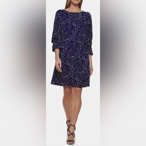 DKNY Print Trapeze Dress, Navy/White, sz 0
